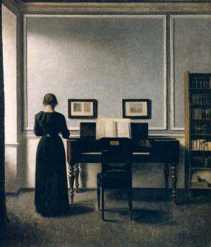 威爾漢姆 哈莫脩依 Interior With Piano and Woman in Black - Strandgade 30